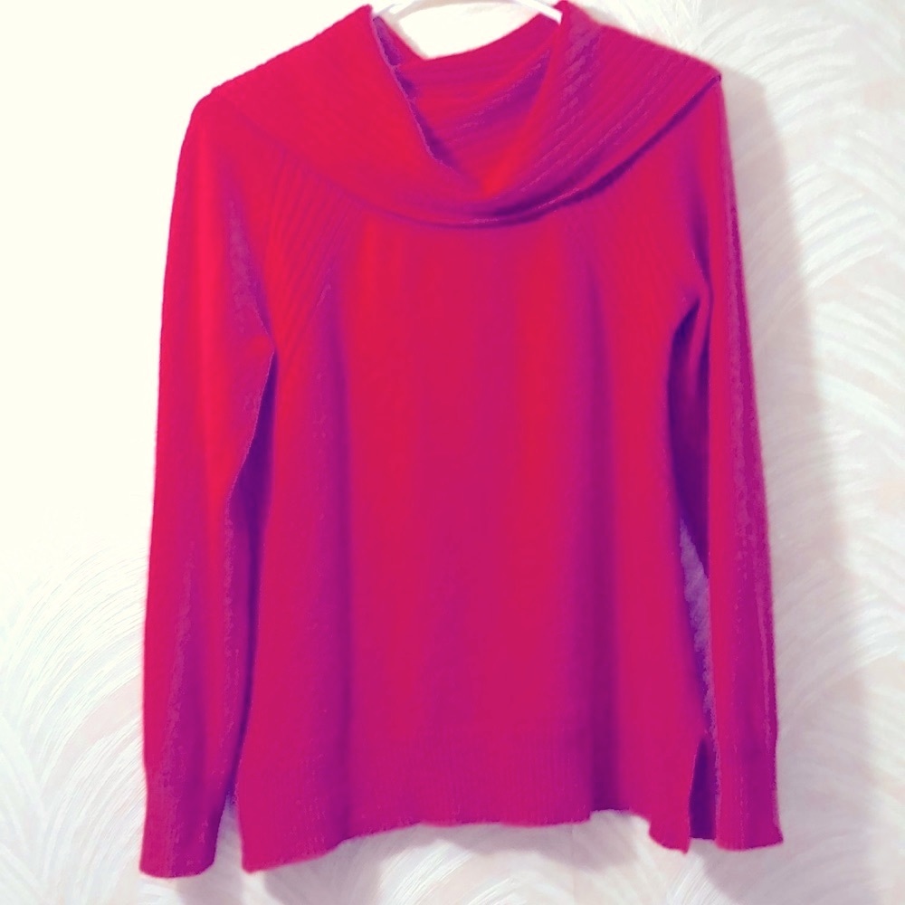 Woman’s 2 Ply Cashmere Cowl Front / Squared back Collar Sweater - Side Slits.